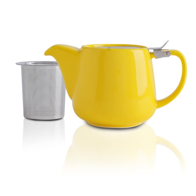 VIVILINEN Porzellan Teekanne Keramik Handgefertigt 18/8 Edelstahlsieb Edelstahl Feinmaschiger Infuser mit Filter Gelb 550ml