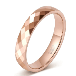 Zakk Ring Damen Herren Rosegold Schwarz Wolfram Schmal 4mm Breit Facetten Poliert Verlobungsringe Eheringe Partnerringe Versprechensring Rosegold 62 (19.7)