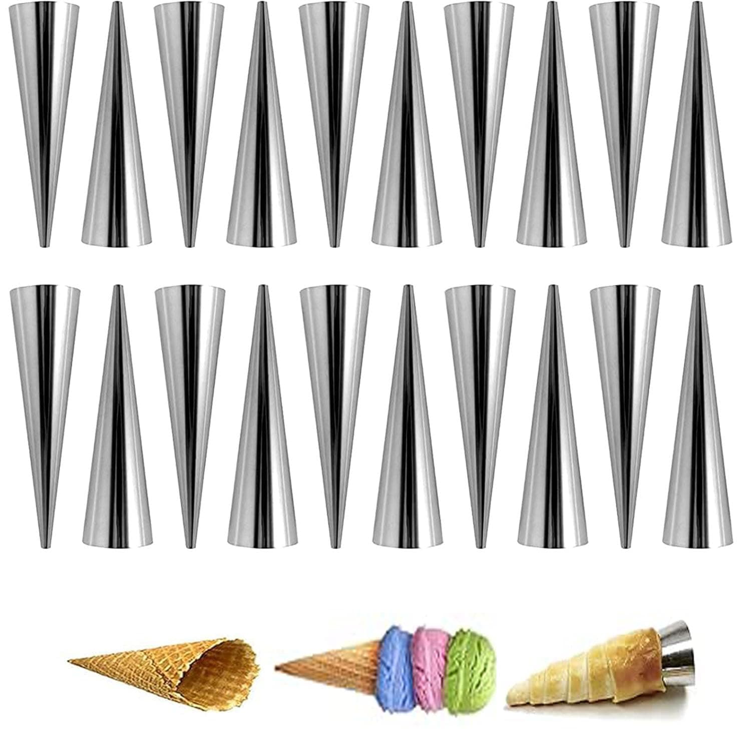 Wxinsheng Cannoli Backform,20 Stück Kleine Cremefarbene Hornformen aus Edelstahl,Kegelförmig Cremefarbene Hornformen Backen für Plundergebäck Creme Rollenform