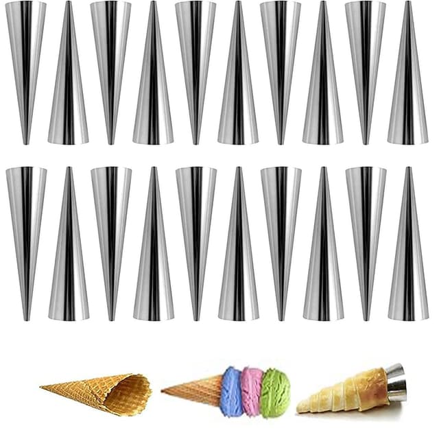Wxinsheng Cannoli Backform,20 Stück Kleine Cremefarbene Hornformen aus Edelstahl,Kegelförmig Cremefarbene Hornformen Backen für Plundergebäck Creme Rollenform