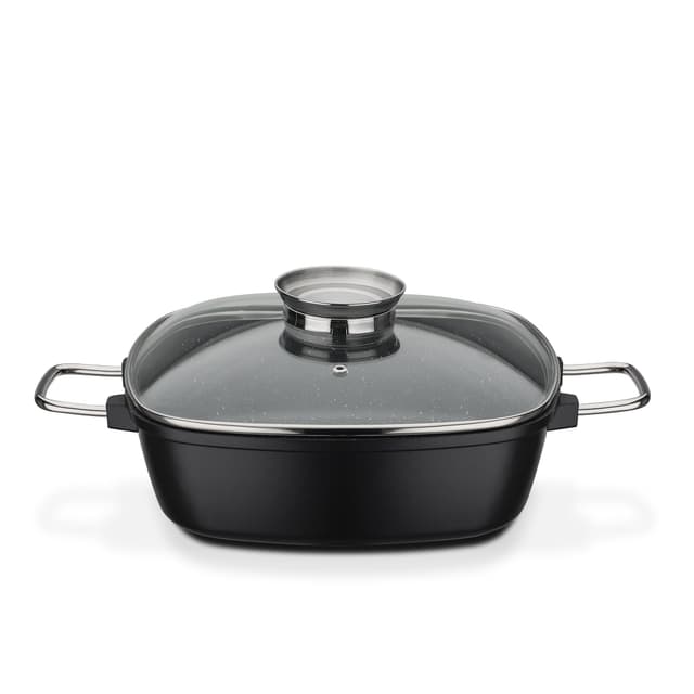 GSW 414579 Viereckbräter Gourmet Granit, Aluminium, schwarz - 28 x 28 x 8,5 cm