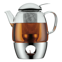 WMF SmarTea Teekanne mit Stövchen Set 3-teilig, Cromargan Edelstahl, Glaskanne 1l mit Siebeinsatz und Stövchen, spülmaschinegeeignet Single