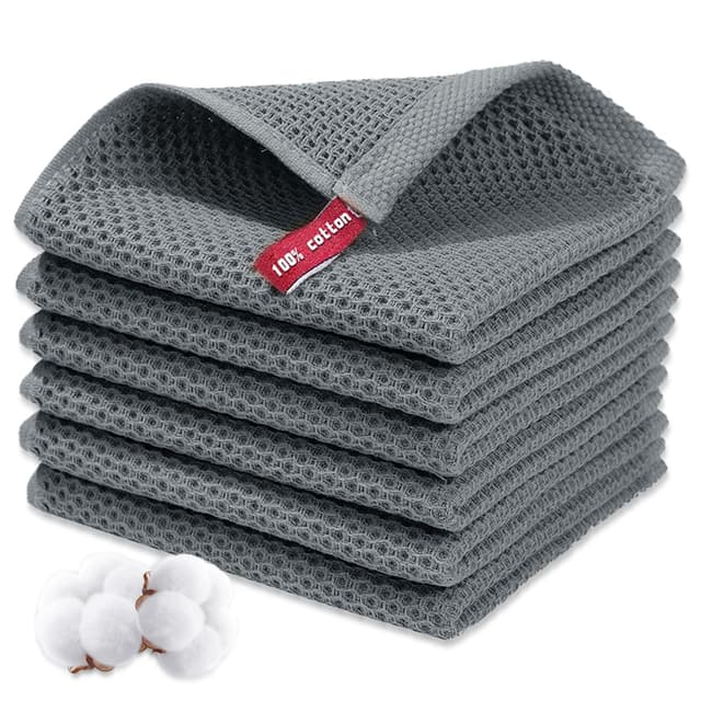 KASURE 6 Stück Geschirrtücher 100% Baumwolle, 34cm*34cm Weiche Geschirrhandtücher, Saugfähige Küchenhandtücher, Spültuch, Microfaser Putztücher(Dunkelgrau) Dunkelgrau Mittelgroße
