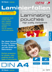 Genie Laminierfolien DIN A4 (125 Micron) 50er Pack DIN A4, 50er Pack, 125 mic, klar