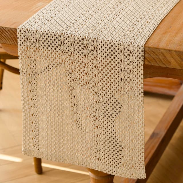 Tischläufer Boho Deko Weiß Makramee Tisch Läufer Frühling Beige Gehäkelte Spitze Tischläufer Schmal Vintage Creme Table Runner Kurz Hochzeit Party Tischdeko Outdoor 30x140 cm Beige 30 x 140 cm