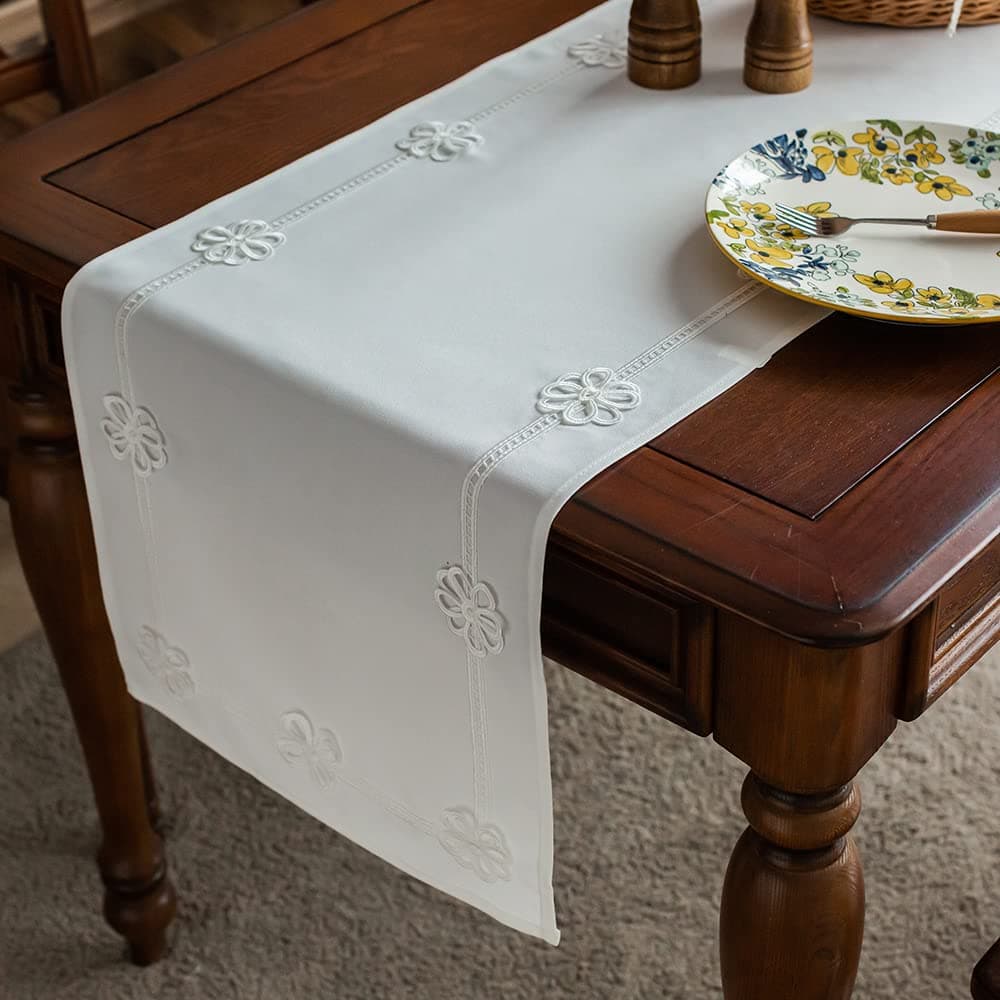 Tischläufer Blumentischläufer Einfacher Tischläufer Langer Tischläufer Eleganter Tischläufer Geeignet für Drinnen und Draußen Hochzeit Dinner Party (wollweiß-1, 40 x 180 cm) Wollweiß-1 180 x 40 cm (Rechteckig)