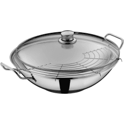 WMF Party Taiwan Wokpfanne Induktion 36 cm, Wok mit Deckel und Ablagegitter, Wok Induktion mit Deckel, Cromargan Edelstahl unbeschichtet, backofengeeignet