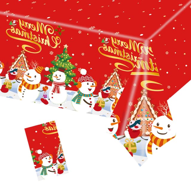 POPOYU Weihnachten Tischdecke, Schneemann Weihnachtsläufer Rechteckige 137x274cm, Weihnachtstischdecke Xmas Wasserabweisend Tischtuch Tischläufer für Weihnachts Party Küche Festlich Tischdekoration