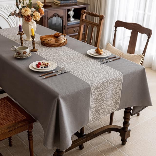 FeinKulturia Tischdecke Abwaschbar Verdickte Design Grau Tischdecken 140x200cm Luxuriös Optik Tischläufer aus Baumwoll Leinen Material Wasserabweisend, Tischtuch Dauerhaft Kratzfest für Esstisch 200 x 140 cm (Rechteckig) Geometrisch Grau