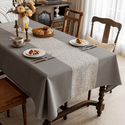 FeinKulturia Tischdecke Abwaschbar Verdickte Design Grau Tischdecken 140x200cm Luxuriös Optik Tischläufer aus Baumwoll Leinen Material Wasserabweisend, Tischtuch Dauerhaft Kratzfest für Esstisch 200 x 140 cm (Rechteckig) Geometrisch Grau