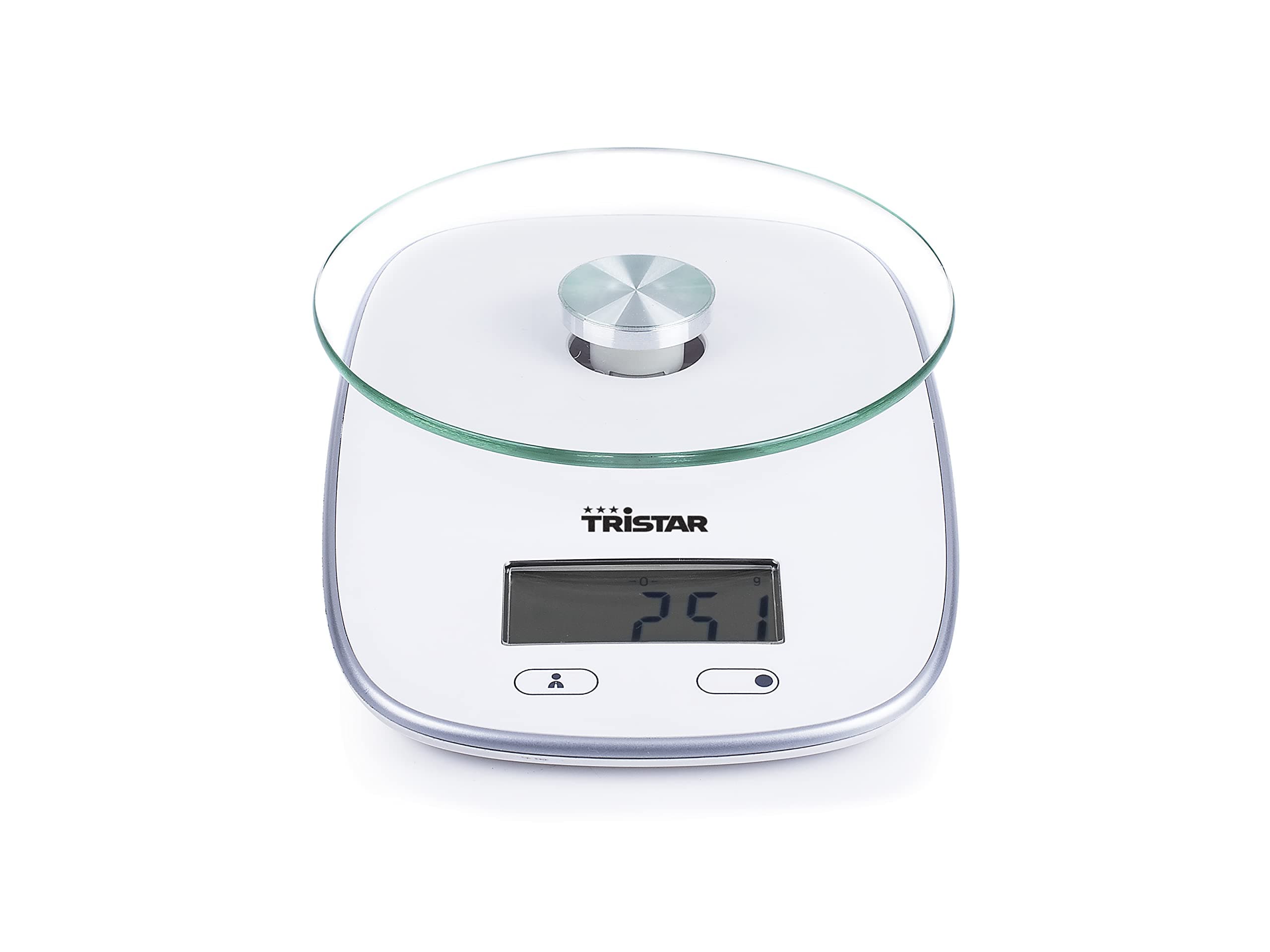 Tristar KW-2445 Küchenwaage Maximale Tragkraft: 5 kg Gehärtete Glasplatte, Glas, weiß 16 x 23 x 50 cm Wiegefläche Glas