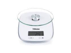 Tristar KW-2445 Küchenwaage Maximale Tragkraft: 5 kg Gehärtete Glasplatte, Glas, weiß 16 x 23 x 50 cm Wiegefläche Glas