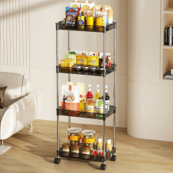 Verstellbarer schlanker Aufbewahrungwagen 4-Etagen (Breite 14–20 cm), rollbarer Trolley Utility Cart, mobiler Organizer-Regal für Badezimmer, Küche, kleine Räume, Wäsche und Kommoden. (schwarz)