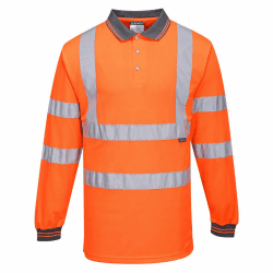Portwest Langarm Warnschutz Polo Shirt, Größe: L, Farbe: Orange, S277ORRL