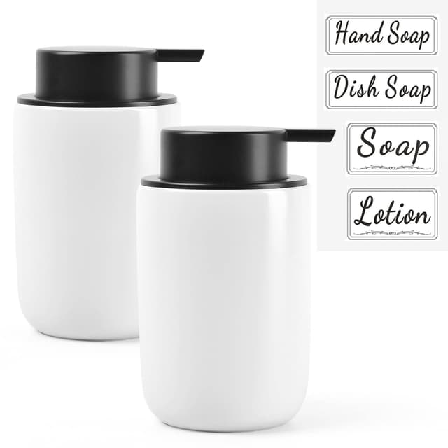 BosilunLife Seifenspender Spülmittelspender, 350 ml Seifespender Keramik Nachfüllbar, Großer Pumpenkopf, Stylisch und rutschfest, BPA-frei für Küche, Bad (Weiß, Schaumseifenspender) Schaumseifenspender Weiß