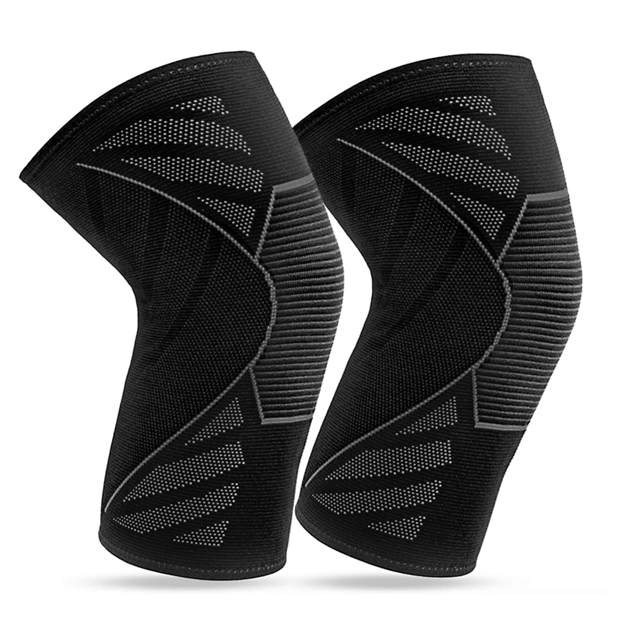 360 RELIEF Kniebandage Männer und Damen - 2 Stück Kniestütze für Sport, Gym, Joggen, Kraftsport - Meniskus Kompressionsbandage L Schwarz/Grau mit Wäschenetz Schwarz/Grau L