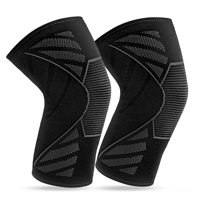 360 RELIEF Kniebandage Männer und Damen - 2 Stück Kniestütze für Sport, Gym, Joggen, Kraftsport - Meniskus Kompressionsbandage L Schwarz/Grau mit Wäschenetz Schwarz/Grau L