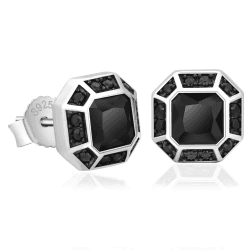 KRKC&CO Ohrringe Silber 925 Herren Iced Out, Viereckige Ohrring, 14K Gold/Weißgold beschichtet Ohrsteckers mit weißen Zirkonia Steine, Blei- und Nickelfreier, Geschenk für Männer Damen Jungs