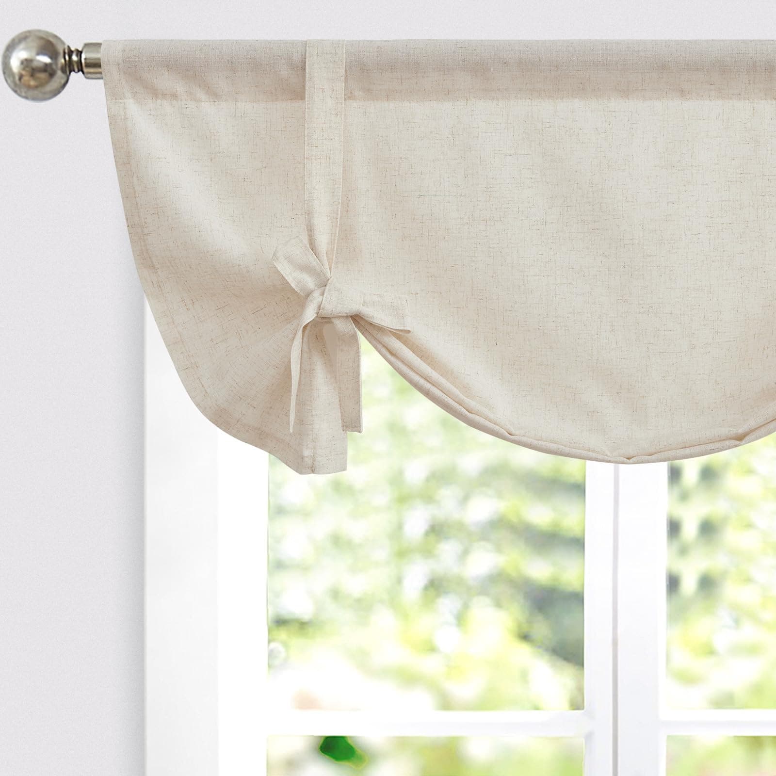 Vangao Scheibengardinen Küche Beige Leinenoptik Bistrogardine mit Knotenvorhang Küchengardinen für Balkontür Wohnwagen Landhausstil Bauernhaus Gardinen Kurz Halbtransparente 1er Set 105Bx60Hcm Leinenoptik | Natur H60 x B105 cm (1er Pack)