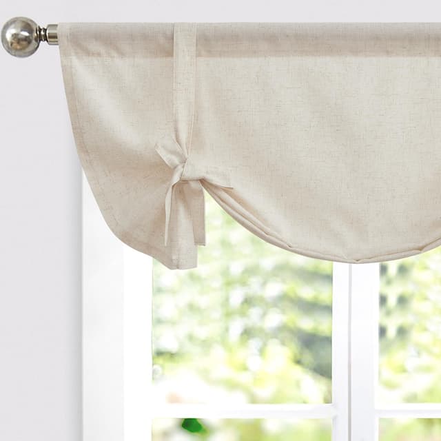 Vangao Scheibengardinen Küche Beige Leinenoptik Bistrogardine mit Knotenvorhang Küchengardinen für Balkontür Wohnwagen Landhausstil Bauernhaus Gardinen Kurz Halbtransparente 1er Set 105Bx60Hcm Leinenoptik | Natur H60 x B105 cm (1er Pack)