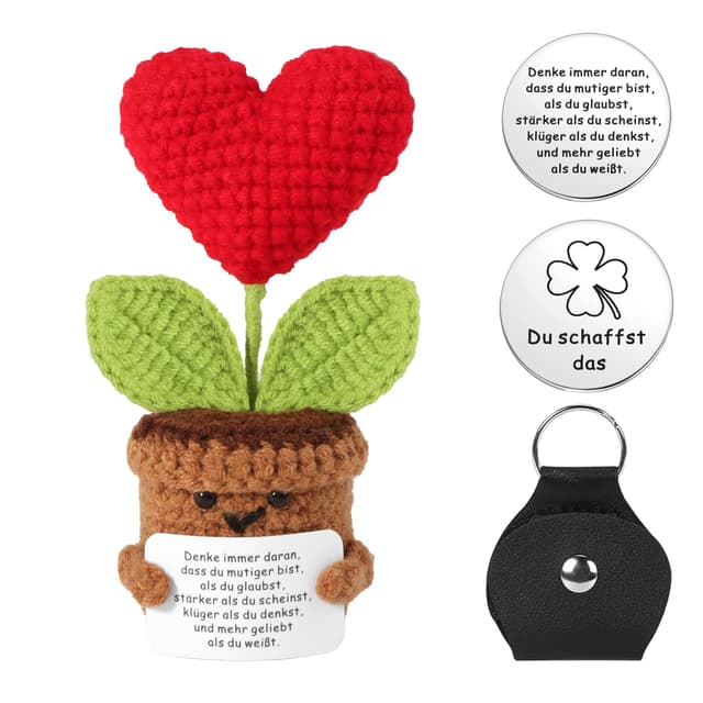 SRunDe Pocket Hug Herz Geschenke, Glücksbringer Schulanfang, Pocket Hug Positive Kartoffel, Kreative Strickwolle Herz Puppe Positive Geschenke Mutmacher Geschenk für Kollegen Freunden