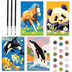 Zimrobin 4 Pack Malen Nach Zahlen für Kinder –12×8cm Malen Nach Zahlen Kinder ab 5 6 7 Jahre Mädchen und Junge，Kreatives Geschenk mit 3 Pinsel und Acrylfarben（Wal, Panda，Pferd） Wal und Panda