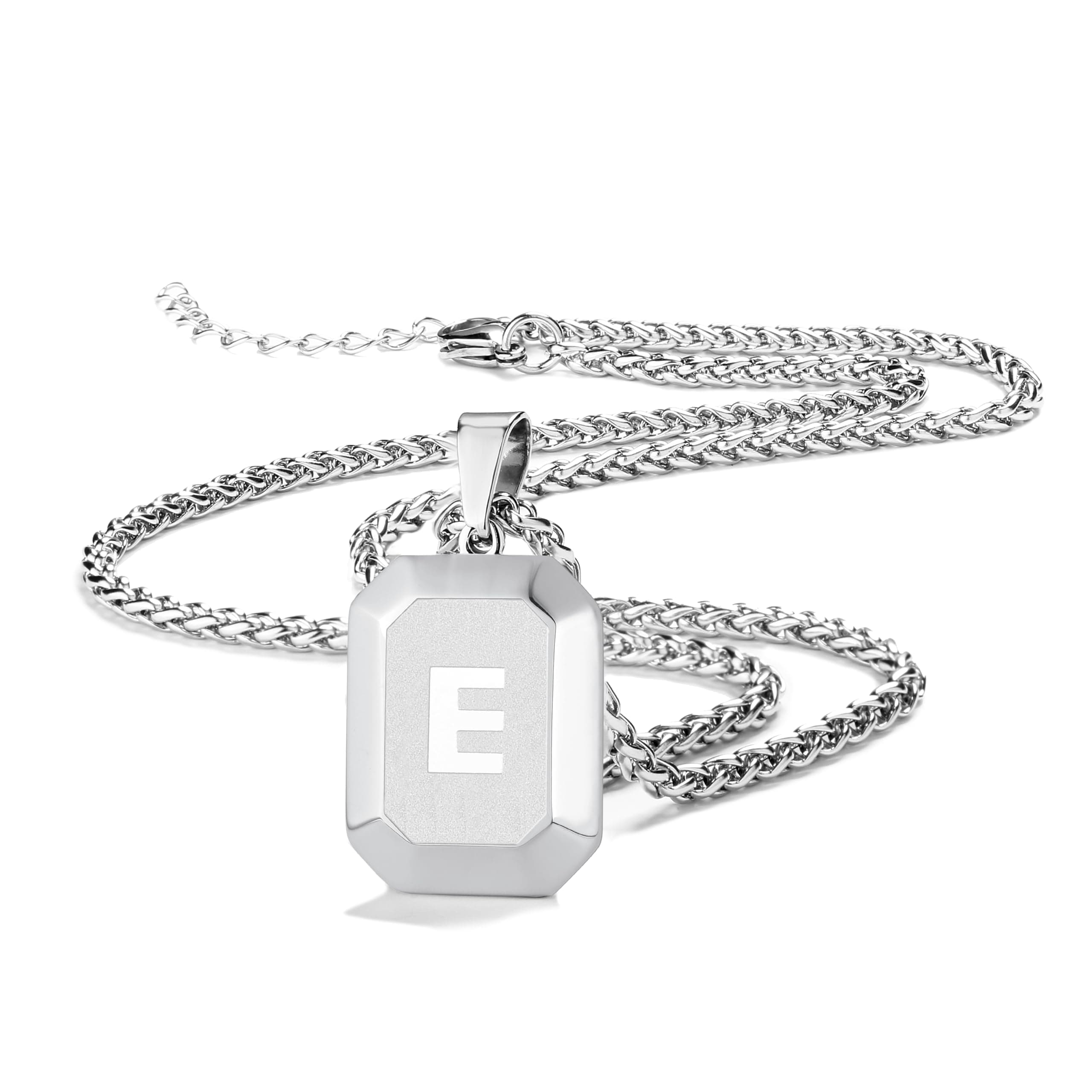 Miss Chipmunk Initial A-Z Halskette für Männer Jungen, Edelstahl schwarzes Quadrat Brief Anhänger Kette für Männer, 20 + 2 Zoll Weizen Kette Alphabet Monogramm Hundemarke Halsketten Schmuck Geschenke