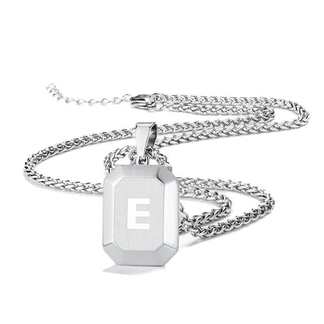 Miss Chipmunk Initial A-Z Halskette für Männer Jungen, Edelstahl schwarzes Quadrat Brief Anhänger Kette für Männer, 20 + 2 Zoll Weizen Kette Alphabet Monogramm Hundemarke Halsketten Schmuck Geschenke