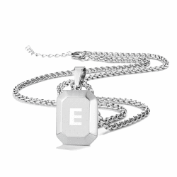 Miss Chipmunk Initial A-Z Halskette für Männer Jungen, Edelstahl schwarzes Quadrat Brief Anhänger Kette für Männer, 20 + 2 Zoll Weizen Kette Alphabet Monogramm Hundemarke Halsketten Schmuck Geschenke