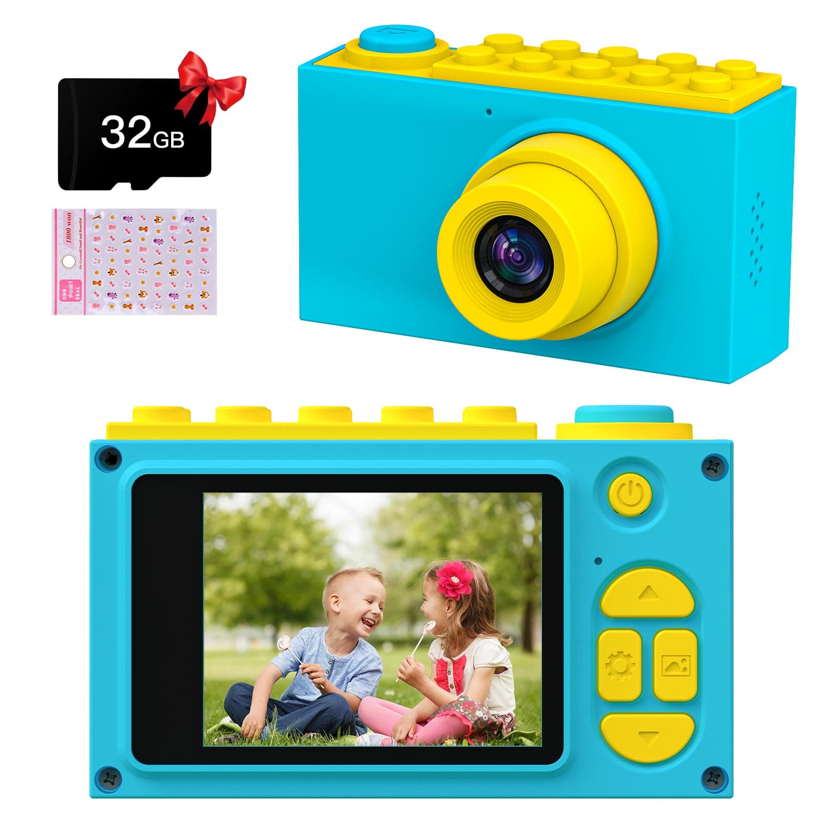 Kriogor Kinder Fotoapparat, Kids Camera Digitalkamera Videokamera mit 4X Digitaler Zoom/HD 1080P/8 MP/ 2 Zoll Bildschirm/ 32G TF Karte, Geschenke für Kinder (Blau) blue