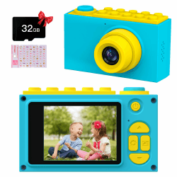 Kriogor Kinder Fotoapparat, Kids Camera Digitalkamera Videokamera mit 4X Digitaler Zoom/HD 1080P/8 MP/ 2 Zoll Bildschirm/ 32G TF Karte, Geschenke für Kinder (Blau) blue