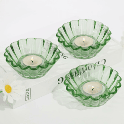 HofferRuffer Grün Teelichthalter Glas 3er Set, Teelichtgläser für Hochzeit, Geburtstag, Tischdeko