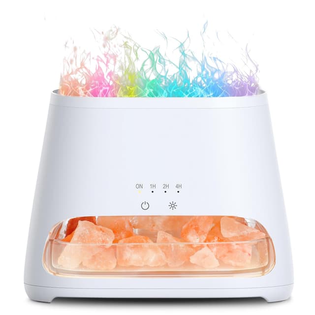 SALKING Aroma Diffuser mit Salt Range Pakistan Leuchte, 7 Farben LED Flammeneffekt Diffusor für ätherische Öle, Ultraschall Aromatherapie Luftbefeuchter, Automatisch Abschalten, BPA-Frei, 150ml Weiß