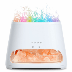 SALKING Aroma Diffuser mit Salt Range Pakistan Leuchte, 7 Farben LED Flammeneffekt Diffusor für ätherische Öle, Ultraschall Aromatherapie Luftbefeuchter, Automatisch Abschalten, BPA-Frei, 150ml Weiß