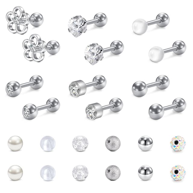 Funseedrr 16G Tragus Helix Piercing Knorpel Stecker Edelstahl 6mm Stab Ohrstecker Ohr Piercing Schmuck mit Ersatzkugeln Silber02