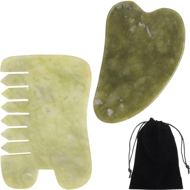 KUMSODE 2 Stück Jade Gua Sha Werkzeug zum Schaben, zur Massage, handgefertigt, Jade kujaw/Gua-Sha-Brett, Werkzeug für Graston-Spa-Akupunkturbehandlung, Körpermassage Werkzeug für Männer und Frauen