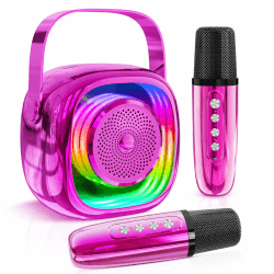 JYPS Karaoke Maschine Kinder mit 2 Karaoke Mikrofon, Mini Karaoke Maschine mit 6 Stimmeneffekten & LED, Bluetooth MusikLautsprecher Spielzeug Geschenke für Mädchen & Jungen 3-12 Jahre(Rosa) Rosa-2 Mikrofone