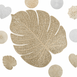 MORAINJAY 2er Set Platzdeckchen Gold Tischset PVC Ausgehöhlte Platzset Metallische Blätter Tischsets, Waschbar Hitzebeständig Rutschfester Platz-Mattenc für Weihnachten Hochzeit Party Gold Blätter