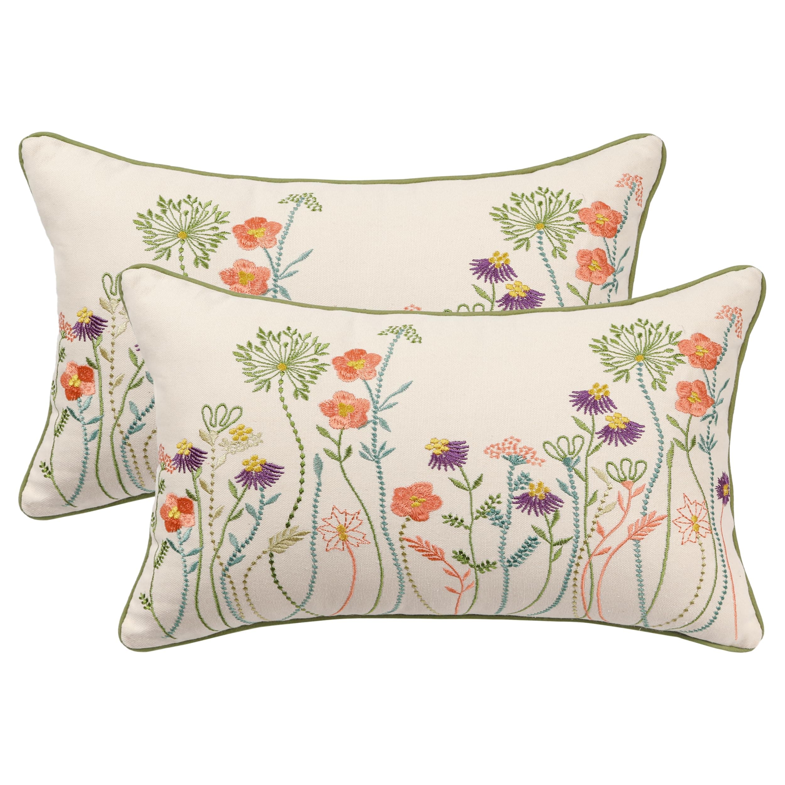 Tosleo 2 Stück Kissenbezug Stickerei 30 x 50 cm Frühling Sommer Rosa Blüten Dekorative Wurfkissenbezüge für Gartenlounge Sofa Dekokissen Wohnzimmer Schlafzimmer Rosa 51 x 30 cm, 2 Stück