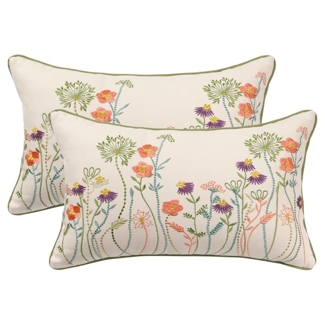 Tosleo 2 Stück Kissenbezug Stickerei 30 x 50 cm Frühling Sommer Rosa Blüten Dekorative Wurfkissenbezüge für Gartenlounge Sofa Dekokissen Wohnzimmer Schlafzimmer Rosa 51 x 30 cm, 2 Stück