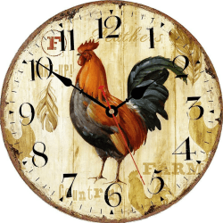 VIKMARI 20 cm Holz Wanduhr, Große Vintage Hahn Leise Nicht Tickende Wanduhren, Quarz Batteriebetrieben Arabische Ziffern küche Wanduhr für Küche Wohnzimmer Schlafzimmer Rustic Rooster "8 inch"