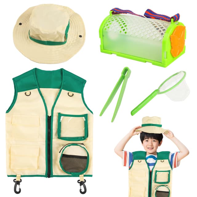Gxhong Entdecker Set, Forscherset, Adventurer Set Geschenke, Kinder Draussen Forscher mit Weste, Hut, Schmetterlingsnetz, Insektenkäfig, Pinzette, für Jungen Mädchen Outdoor Exploration Spielzeug Set