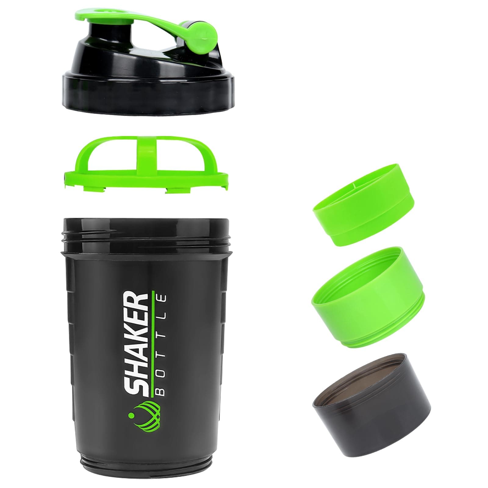 VIGIND Protein Shaker 500ml, Eiweiß Shaker mit Kugel, Auslaufsichere Sport Shake Flasche für Gym, Proteinpulver Shaker Becher mit Lagerung, inkl. Drahtgitter für klumpenfreie Proteinshake (Grün)