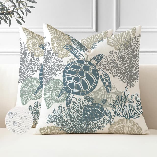 Kissenbezüge Maritim 45 X 45 Outdoor Kissen Wasserfest Wohnzimmer Kissenhülle Blau 2er Set Polster Ozean Strand Dekorative Zierkissenbezüge für Sofa Wohnzimmer Frühling Dekokissen Moderne Blau Meeresschildkröte 45 x 45 cm, 2 Stück