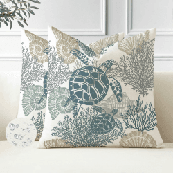 Kissenbezüge Maritim 45 X 45 Outdoor Kissen Wasserfest Wohnzimmer Kissenhülle Blau 2er Set Polster Ozean Strand Dekorative Zierkissenbezüge für Sofa Wohnzimmer Frühling Dekokissen Moderne Blau Meeresschildkröte 45 x 45 cm, 2 Stück