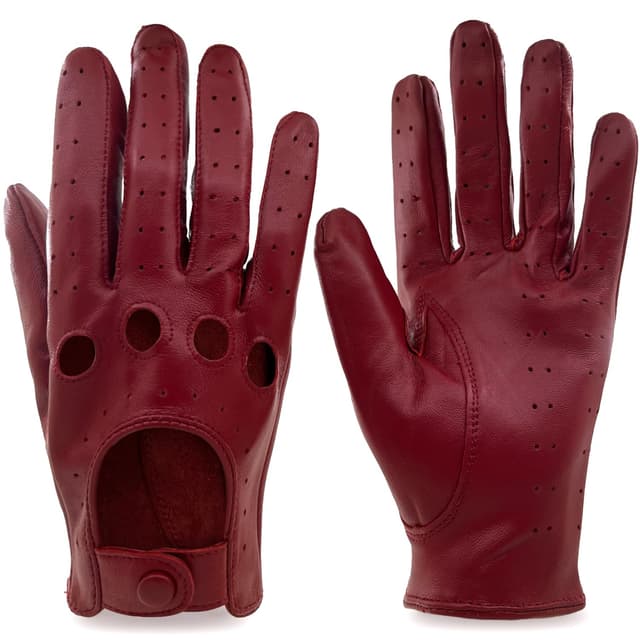 ZLUXURQ Damen Retro Weiche nd Dünne Lammfell Leder Touchscreen Fahrhandschuhe mit Maschige