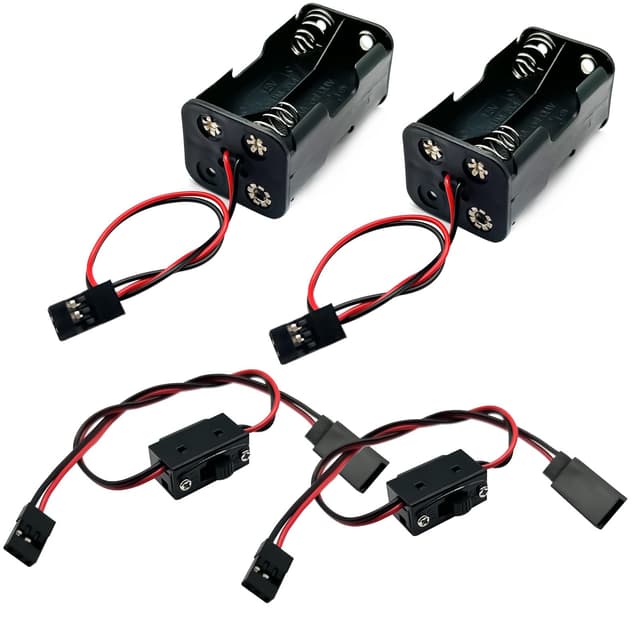 2 Set Ein-/Ausschalter Batterieempfänger & 4 Zellen AA-Batterie-Behälter-Koffer mit JR-Stecker, kompatibel mit HSP Redcat Axial Traxxas 1/8 1/10 1/16 RC Power Car Crawler Truck