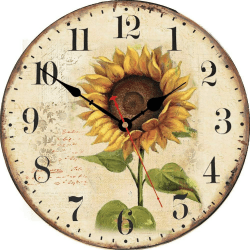 VIKMARI 30 cm Wanduhr Holz Wanduhr Vintage Küchenuhr Wanduhr Landhausstil Retro Blumen Stil Sonnenblume Dekoration Quarzwerk Analoge Wanduhr Stille für Küche Wohnzimmer Schlafzimmer Büro Schule Sonnenblume "12 inch"