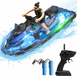 OBEST 2,4 GHz ferngesteuertes Boot,RC Motorboot mit LED-Leuchten und Simulationspuppen, 2 Batterien, Spielzeug für Kinder, geeignet für Schwimmbäder und Seen