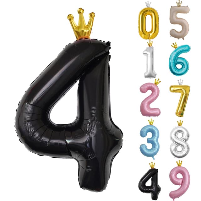 Zahl 4 Luftballon Schwarz, 101cm Riesen Zahlenballon Nummer 0 1 2 3 4 5 6 7 8 9 10 16 18 21 30 40 50 60 70 80 90 100, 40" Groß Folienballons für Hochzeit Jubiläum, Geburtstagsballons Party Dekoration